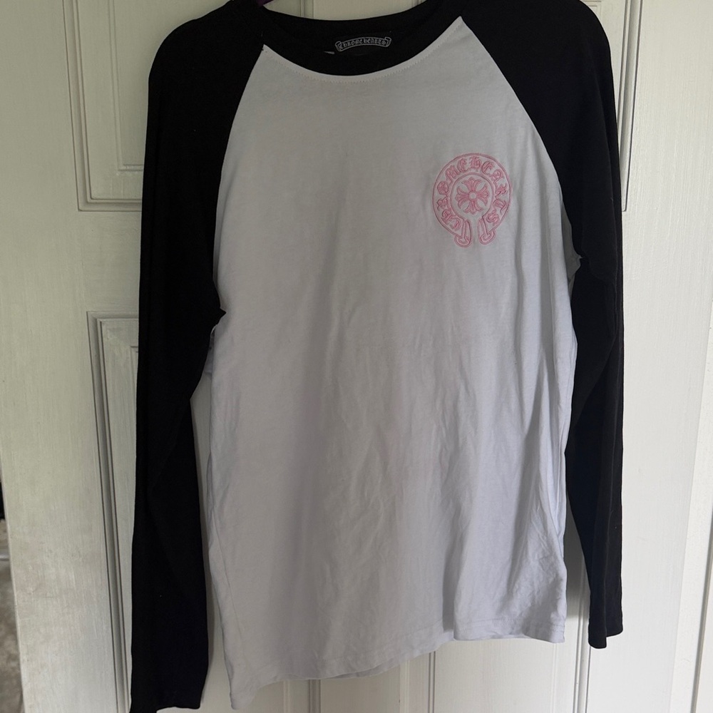 Chrome Hearts  Black & White Raglan Long Sleeve with Pink Crest